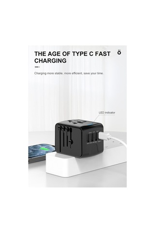Fastbuy Mavi Evrensel Seyahat Şarj Aleti - 4 Usb 3 Usb-a + 1 Type-c Hızlı Şarj, 150+ Ülke Uyumlu, 5 Cihazı Eşzamanlı Şarj, Ha