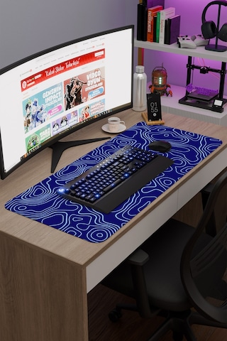 Mavi Lacivert 90x40 Xxl Taraftar Gaming Oyuncu Mouse Pad Kaymaz Taban Büyük Fare Altlığı Topography