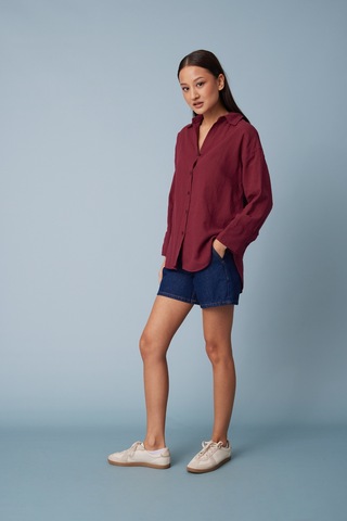 Avrile Oversize Gömlek Bordo