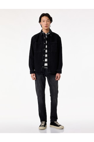 Koton Uzun Kollu Cepli Düğmeli Gömlek Yaka Oversize Jean Gömlek Ceket Siyah 6sam50069nd