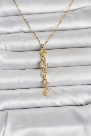 316l Çelik Gold Renk Deniz Temalı Y Model Zirkon Taşlı Kadın Kolye Karışık Renk