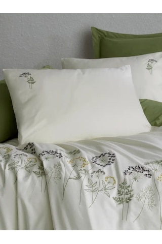 Şaheser Home Collection Botanic Nakışlı Nevresim Takımı, %100 Pamuk Çift Kişilik 6'lı Set 200x220 Nevresim-240x260 Çarşaf Yeşil