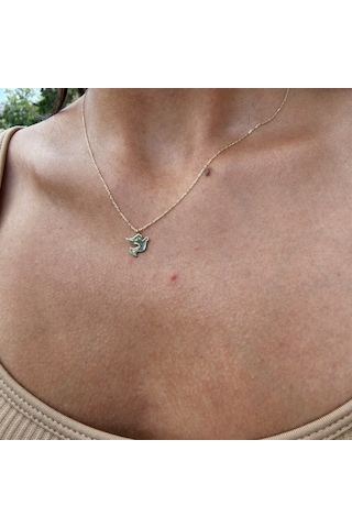 Talih Kuşu Sade Taşsız Tasarım Modern Gündelik Hediye Taşsız 14 Ayar Altın Kolye-güvercin Kolye