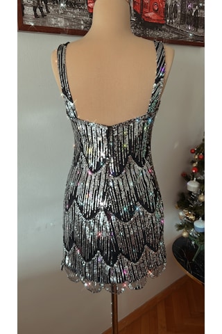 Chica Rosa Fashion Kısa Gümüş Pullu Elbise Gümüş - Siyah