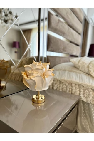 Dekor Yapay Eva Çiçeği Kablosuz Masa Lambası Üst Gold-alt Parlak Gold 9v Pil 75-90 Saat
