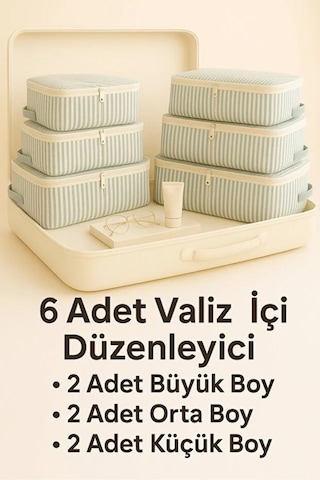 Serstil 6'lı Seyahat Bavul Organizer Filesiz Hurç Seti Hurç Ve Çanta Takımı - Gri Çizgili