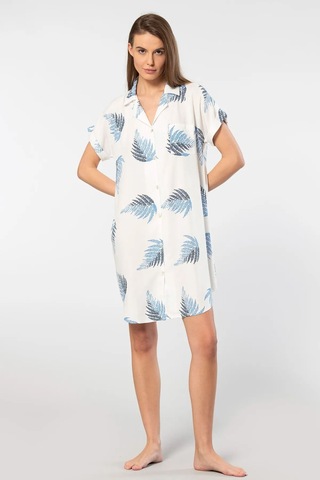 Türen 3601 Kadın Kısa Kollu Dokuma Gömlek Elbise -ekru Ekru