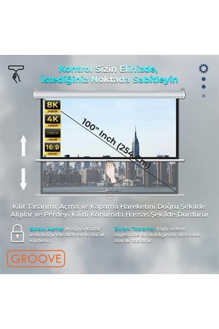 Groove Vizio Pro 100 Inch 220x125cm Blackout Işık Geçirmez Profesyonel Projeksiyon Perdesi