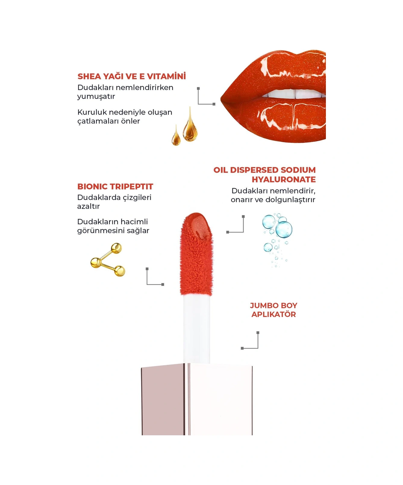 Alix Avien Maxivolumizer Lipgloss 218 Red Hot Luster Kalıcı Ve Nemlendirici Ruj Dolgunlaştırıcı Etki