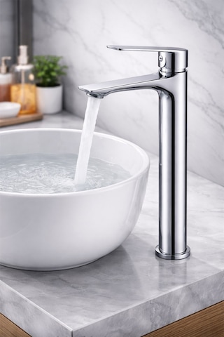 Viosa Lüks Çanak Lavabo Bataryası Yüksek Gövdeli Banyo Musluğu Krom Kaplama Lavabo Bataryası Siyah