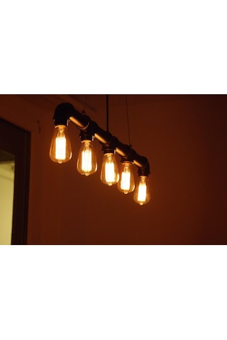 5 Başlıklı Retro Demir Boru Tavan Lambası, Endüstriyel Rustik Tavan Avize Bilardo Lambası Yemek Odası Lambası Siyah