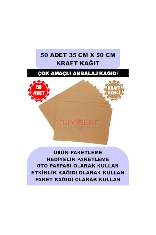 50 Adet 35cm X 50cm 100 Gr. Baskısız Kraft Kağıt, Hediye Ürün Paketleme, Oto Paspası, Çocuk Etkinlikleri