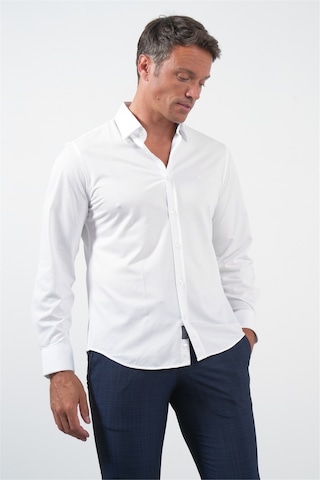 İmza Beyaz Tulum Yaka Uzun Kol Cepsiz Örme Slim Fit Pamuklu Gömlek 1004260208