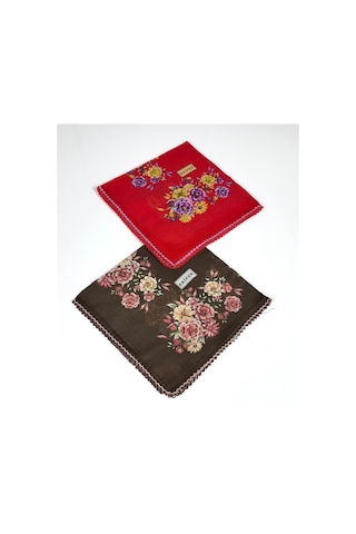 Eripek 2'li Paket Oyalı Pamuk Yazma 6595 Kahve-kırmızı