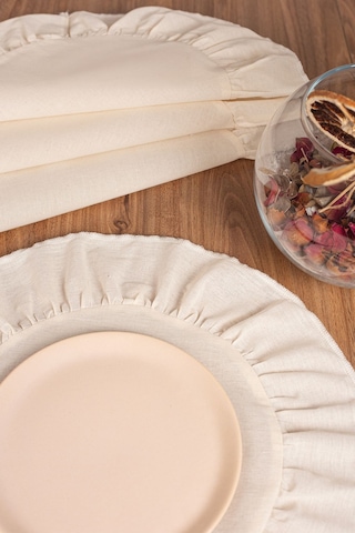 Keten 2'li Fırfırlı Yuvarlak Amerikan Servisi 40 Cm - Ztasy2 Ekru