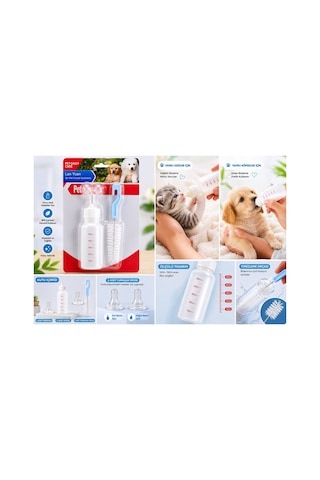 Yavru Kedi Ve Köpek Besleme Biberonu Seti 50 Ml 2 Silikon Emzik + Temizleme Fırçası - 1192648736609