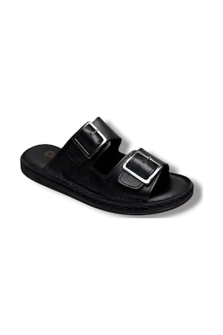 Cakgo 602-26 Hakiki Deri Ultra Soft Çift Tokalı Anatomik Erkek Terlik 40-47 Siyah