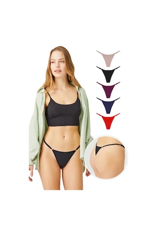 Cottonhıll Basic Pamuklu Beli Ayarlanır Kadın Tanga Külot 5'li Paket