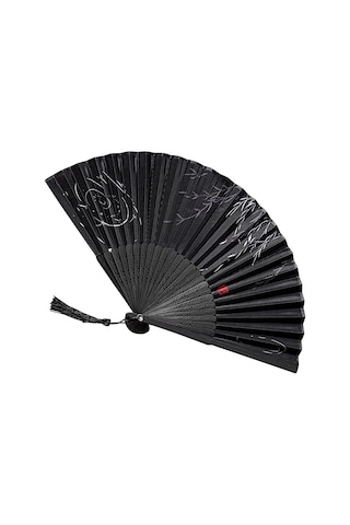 Beluga Yelpaze Bambu Serinletici Vintage Siyah Şık Dekorasyon Püsküllü Japon Yelpaze 0150