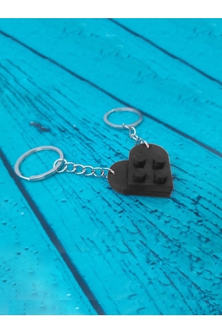 Seninle Anlam Bulurum Lego Dizayn Kalp Anahtarlık 2'li Siyah Renk Çok Renkli