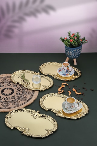Artnova Karizma Desenli Gold Kahve Ve Sunum Tepsisi 6 Adet