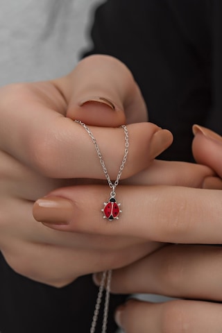 Nereze 925 Ayar Gümüş Rodyumlu Minik Kırmızı Mineli Uğur Böceği Kolye