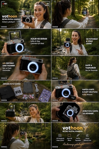4k Çantalı Dijital Retro Video Kamera 48mp 16x Zoom Işıklı 32gb Kart Dijital Fotoğraf Makinesi Beyaz