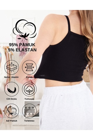 Alya Underwear Kaşkorse Geniş Yaka Askılı Crop Siyah
