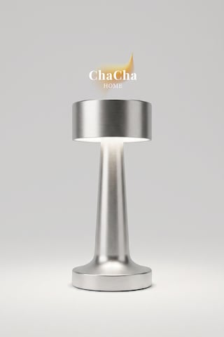 Chacha Home Nova Metal Led Masa Lambası 22x10 Cm - Modern Silindir Başlıklı Lüks Dekoratif Abajur Gümüş