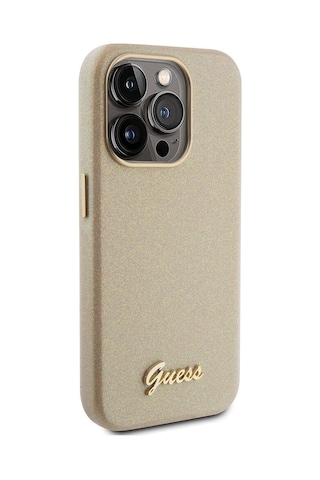 Apple Uyumlu iPhone 15 Pro Max Kılıf Guess Lisanslı Yazı Logolu Glitter Glossy Script Kapak Lila