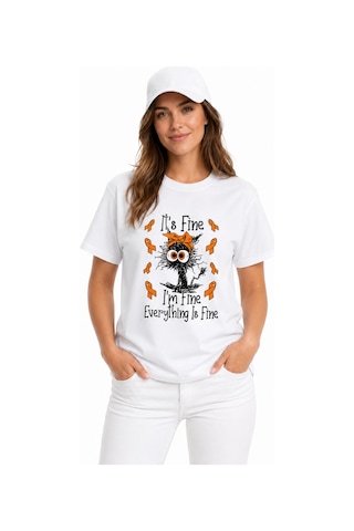 Bayloranzzo Everything İs Fine %100 Pamuk Heavy Cotton Premium Kalite Kadın Tişört Beyaz