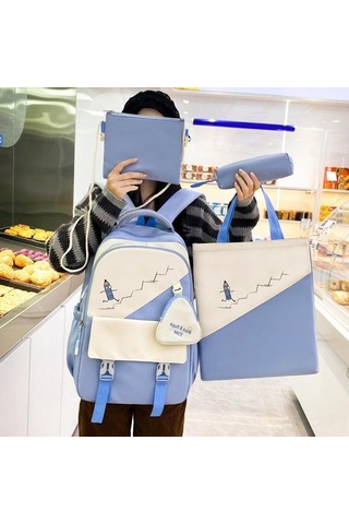 Dört Parçalı Sırt Çantası Seti Hafif Renk Kontrastlı Sırt Çantası Ortaokul Öğrencisi Okul Çantası Büyük Kapasiteli Sırt Çantası Yeşil