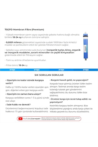 Su Arıtma Cihazı Membran Filtre 75gpd Premium