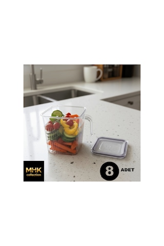 8 Adet Kristal Kare Erzak Ve Gıda Saklama Kabı 1.6 Lt Şeffaf