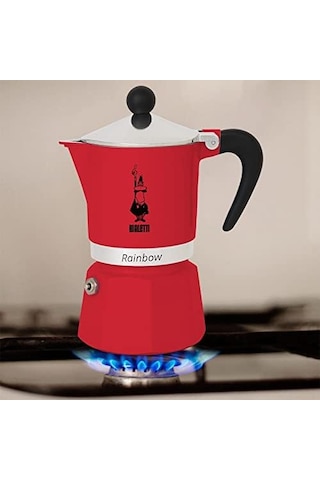 -: 3 Cups Ocak Üstü Espresso Pişirici - 130ml - Kırmızı Renk - Alüminyum Gövde - Patentli Güvenlik Valfi - Tüm Ocak Türleri İçin Uygundur İndüksiyon Hariç