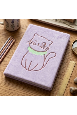Pelüş Ve Eğlenceli Defter - Kedi Figürlü Lila