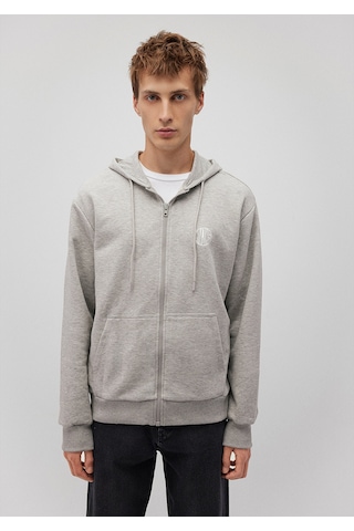 Mavi - M Nakışlı Fermuarlı Kapüşonlu Gri Sweatshirt 0s10193-80196 Gri