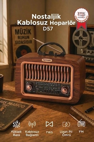 Özel Seri Torima Bluetooth Hoparlör Nostaljik Radyo D57 Klasik Müzik Tarz