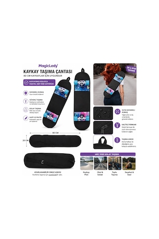 Kaykay Taşıma Çantası 80 Cm Fermuarlı Ayarlanabilir Omuz Askılı Kaykay Koruma Ve Taşıma Kılıfı Diğer