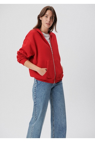 Mavi - Fermuarlı Kapüşonlu Kırmızı Basic Sweatshirt 1611775-82054 Kırmızı
