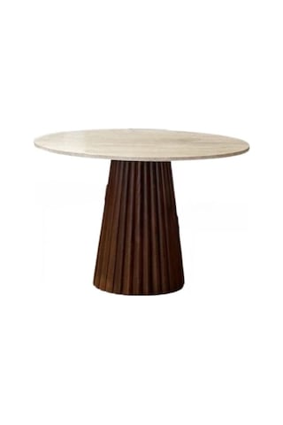 Acantus Traverten Ahşap Yemek Masası 90x90 Ceviz