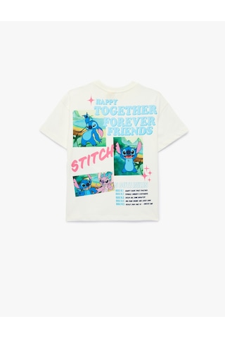 Koton Stitch Baskılı Kısa Kollu Pamuklu Bisiklet Yaka Lisanslı Tişört Ekru 6skg10325ak Ekru
