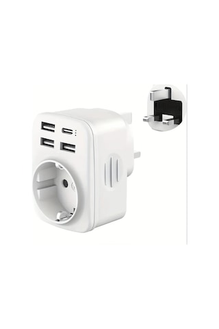 Motion003 365 İngiltere Almanya Seyahat Adaptörü 3 Usb 1 Usb C 34a Tip G Priz İngiltere İrlanda Dubai Maldivler Katar Malezya 1 Çıkışlı