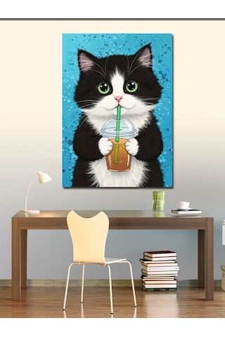 Kanvas Tablo Limonata İçen Şirin Kedi 70cmx100cm