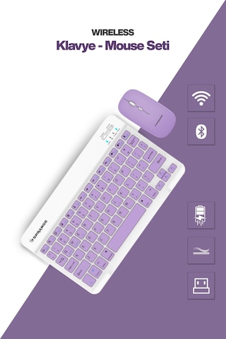 Tablet Ve Telefonlar İçin Bluetooth - Wireless Klavye Ve Mouse Set - Pembe Diğer