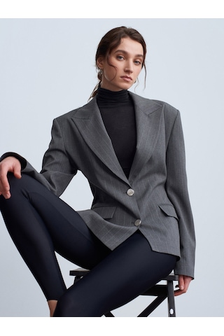 Dilvin 60774 Fitted Kesim Vatkalı Blazer-gri Gri