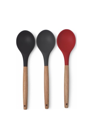 Deconox Bambu Saplı Silikon Servis Kaşığı, Bambu Uzun Silikon Servi Kaşığı 28cm 3 Renk Seçenekli, Yemeklerinizi Servis Etmek İçin Silikon Servis Kaşığı Kırmızı Sku: Smg8690010532367