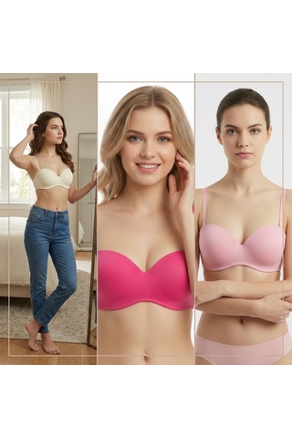 Bonbon Kadın Straplez 3'lü 3 Renk Sütyen Bb2367 Desenli