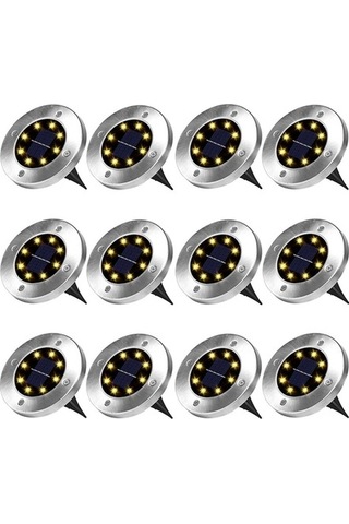 Trendooze Güneş Enerjili Renkli Gömme Aydınlatma - 8 Adet Sıcak Işık, Paslanmaz Çelik