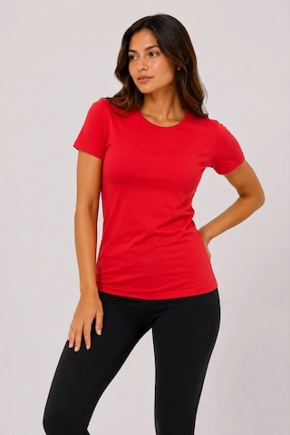 Primemagazam Kadın Basic Tişört Bisiklet Yaka Kısa Kol Günlük Yazlık Slim Fit T-shirt - Kırmızı Çeşitli